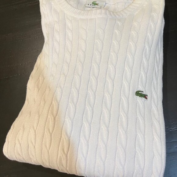✨ Lacoste White Cable Knit Sweater Size 9 – 100% Cotton – Classic Croc Logo ✨ - Picture 10 of 11